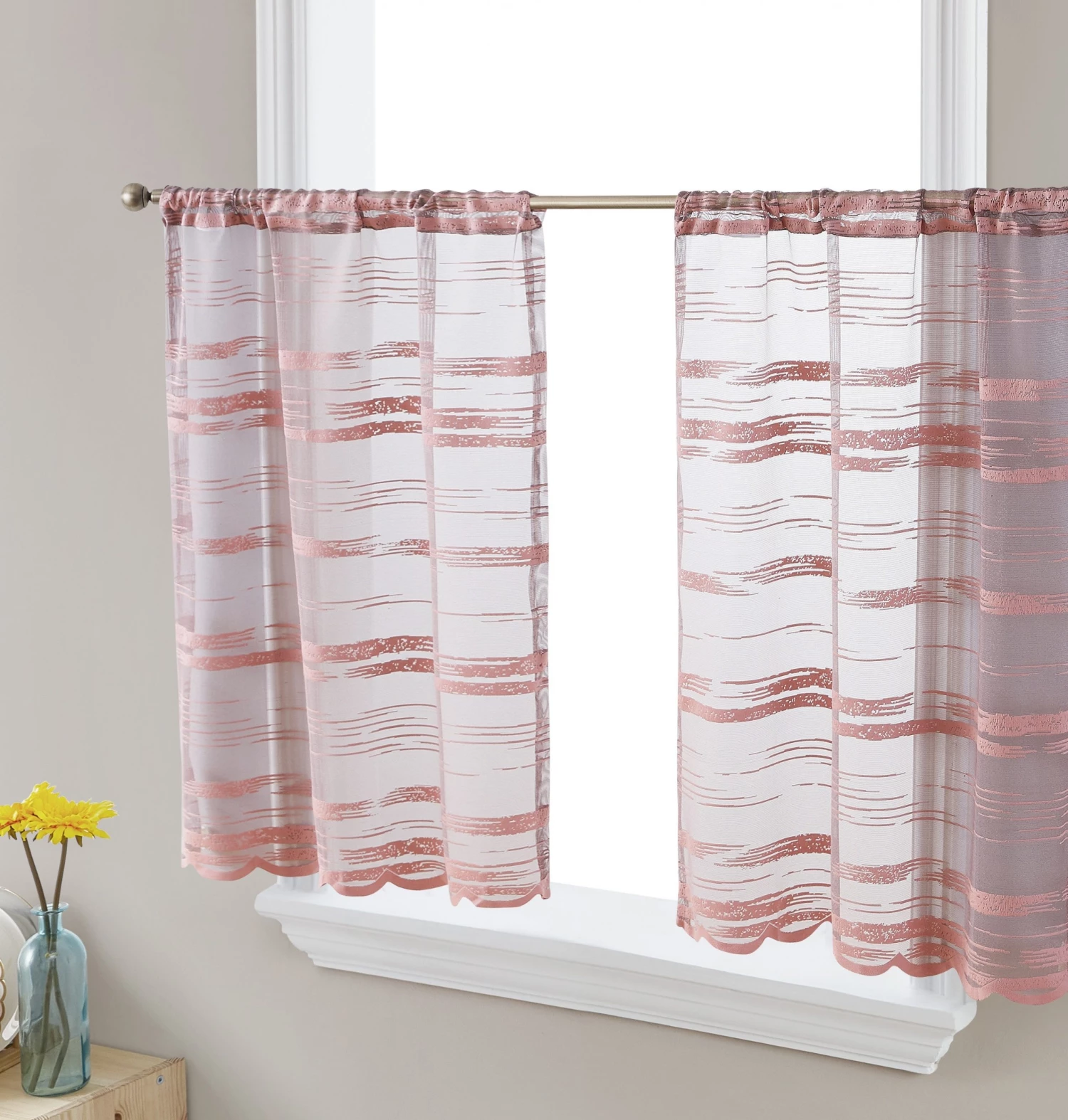 HLC.ME Broadway Sheer Striped Rod Pocket Curtain Tiers - Blush Pink - Set Of 2 Faux Linen Curtains 3 HLC.ME Broadway Sheer Striped Rod Pocket Curtain Tiers - Blush Pink - Set Of 2 Faux Linen Curtains