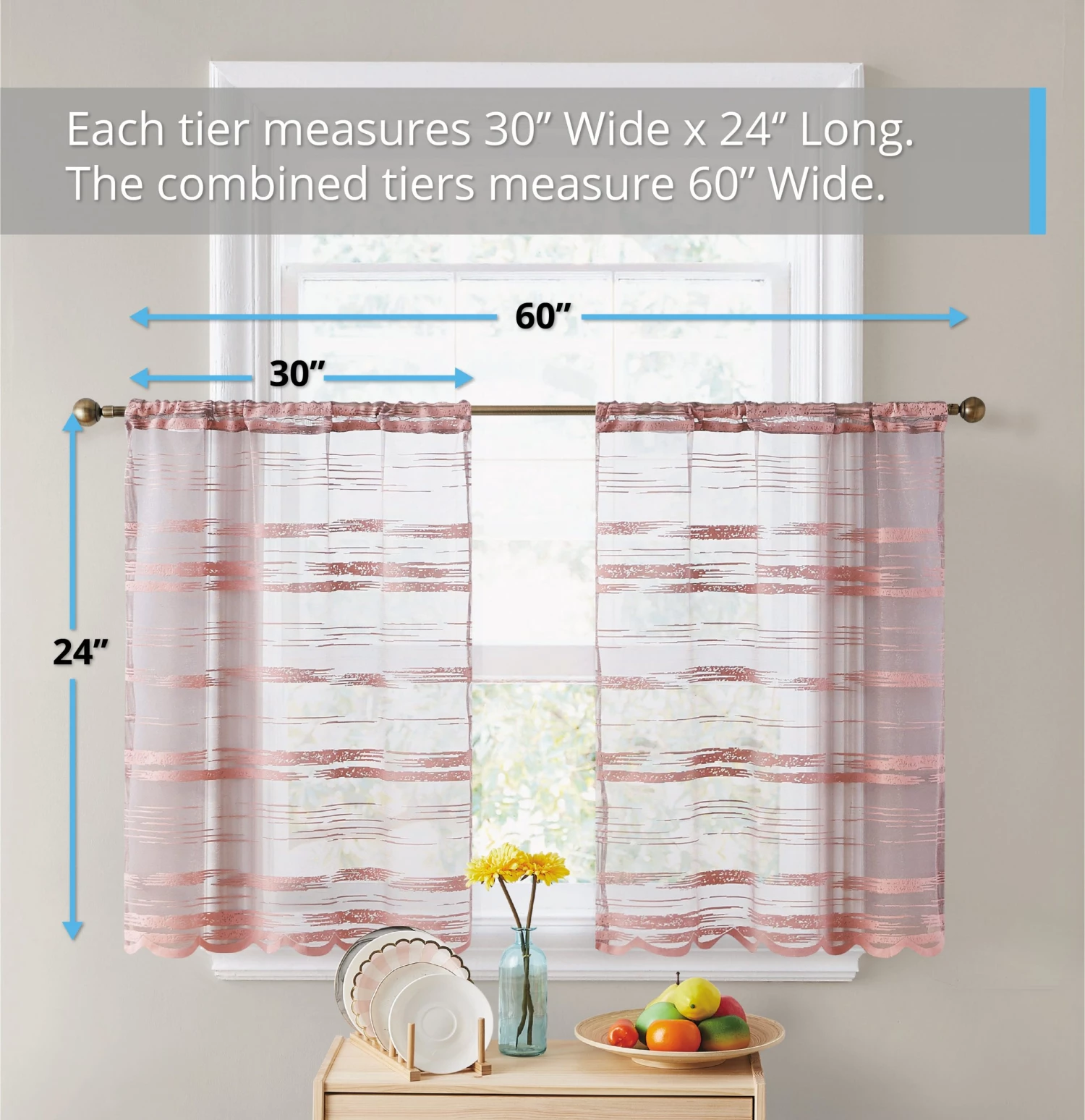 HLC.ME Broadway Sheer Striped Rod Pocket Curtain Tiers - Blush Pink - Set Of 2 Faux Linen Curtains 5 HLC.ME Broadway Sheer Striped Rod Pocket Curtain Tiers - Blush Pink - Set Of 2 Faux Linen Curtains