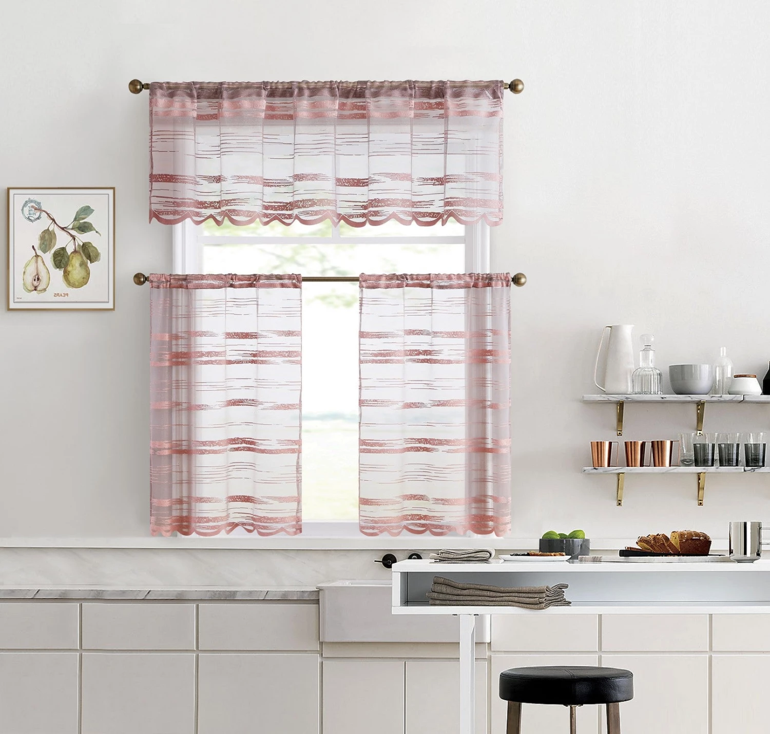 HLC.ME Broadway Sheer Striped Rod Pocket Curtain Tiers - Blush Pink - Set Of 2 Faux Linen Curtains 9 HLC.ME Broadway Sheer Striped Rod Pocket Curtain Tiers - Blush Pink - Set Of 2 Faux Linen Curtains