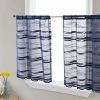 HLC.ME Broadway Sheer Striped Rod Pocket Curtain Tiers - Navy Blue - Set Of 2 2 HLC.ME Broadway Sheer Striped Rod Pocket Curtain Tiers - Navy Blue - Set Of 2