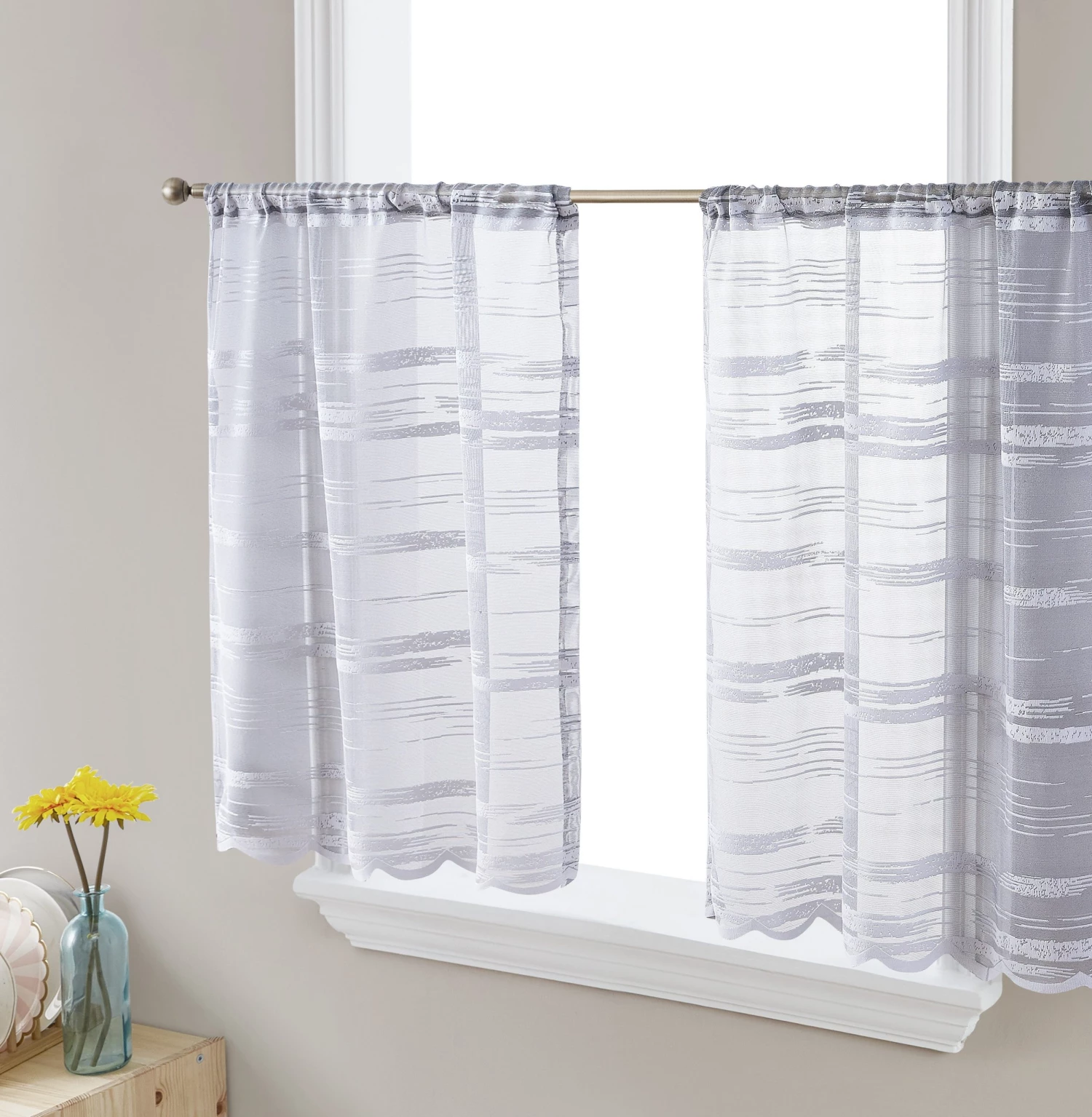 HLC.ME Broadway Sheer Striped Rod Pocket Curtain Tiers - Silver Grey - Set Of 2 3 HLC.ME Broadway Sheer Striped Rod Pocket Curtain Tiers - Silver Grey - Set Of 2