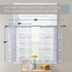 HLC.ME Broadway Sheer Striped Rod Pocket Curtain Tiers - Silver Grey - Set Of 2 10 HLC.ME Broadway Sheer Striped Rod Pocket Curtain Tiers - Silver Grey - Set Of 2