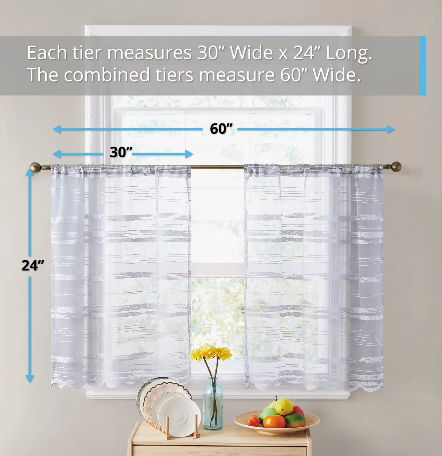 HLC.ME Broadway Sheer Striped Rod Pocket Curtain Tiers - Silver Grey - Set Of 2 5 HLC.ME Broadway Sheer Striped Rod Pocket Curtain Tiers - Silver Grey - Set Of 2