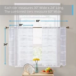 HLC.ME Broadway Sheer Striped Rod Pocket Curtain Tiers - White - Set Of 2 12 HLC.ME Broadway Sheer Striped Rod Pocket Curtain Tiers - White - Set Of 2