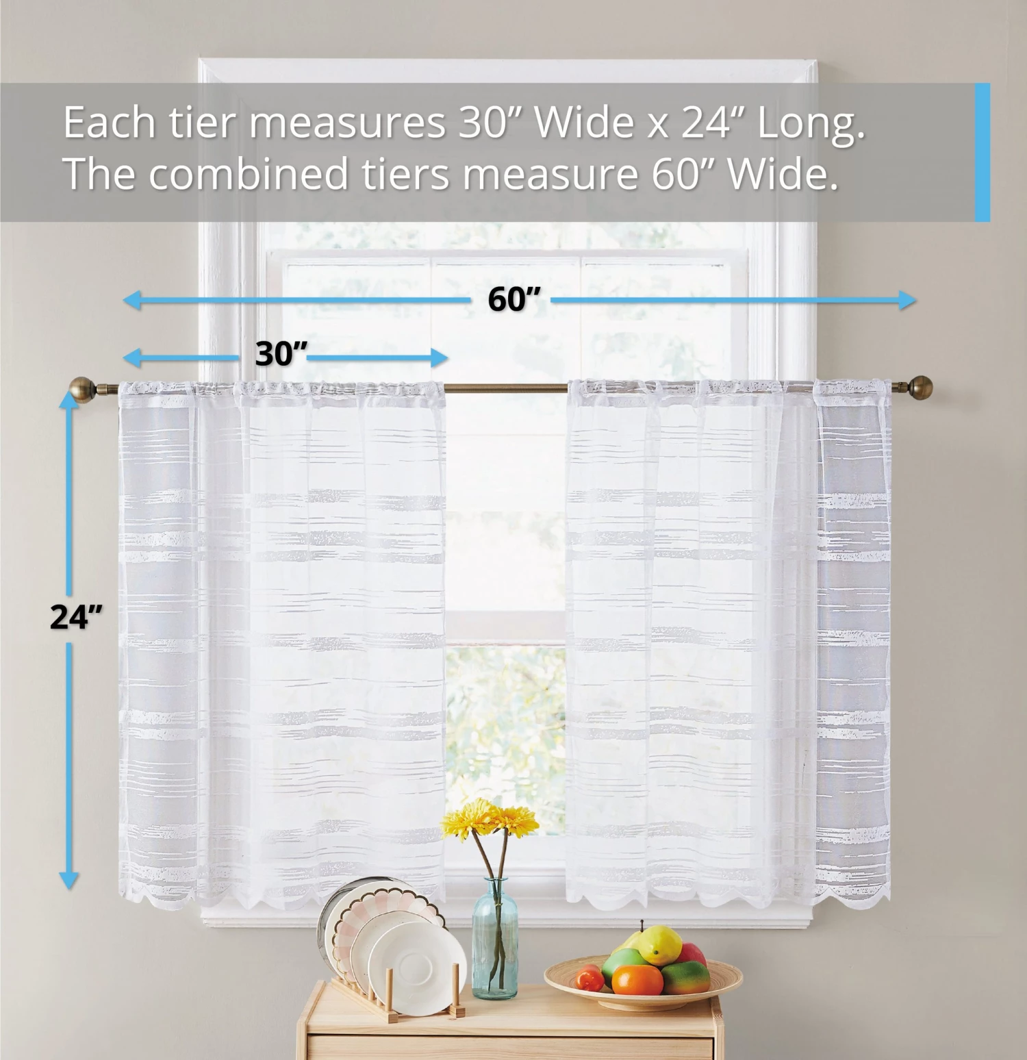 HLC.ME Broadway Sheer Striped Rod Pocket Curtain Tiers - White - Set Of 2 5 HLC.ME Broadway Sheer Striped Rod Pocket Curtain Tiers - White - Set Of 2