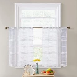 HLC.ME Broadway Sheer Striped Rod Pocket Curtain Tiers - White - Set Of 2