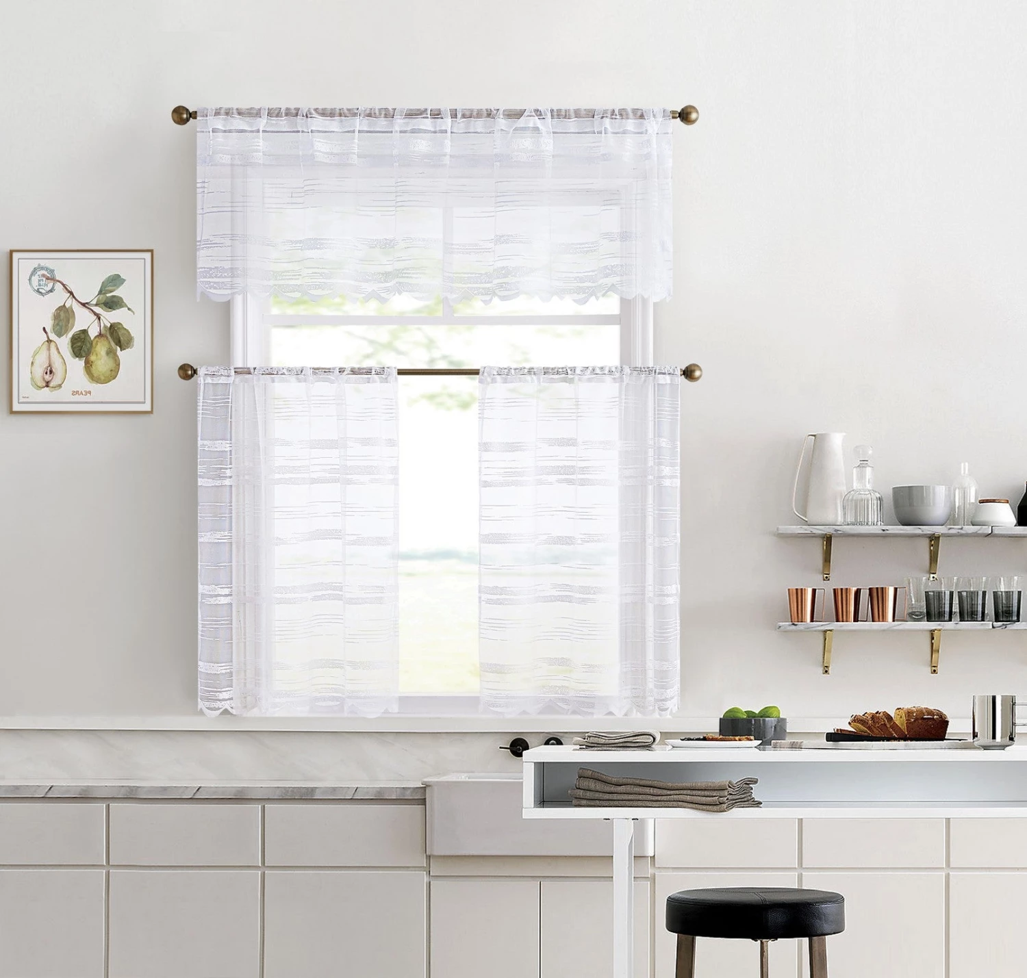 HLC.ME Broadway Sheer Striped Rod Pocket Curtain Tiers - White - Set Of 2 10 HLC.ME Broadway Sheer Striped Rod Pocket Curtain Tiers - White - Set Of 2