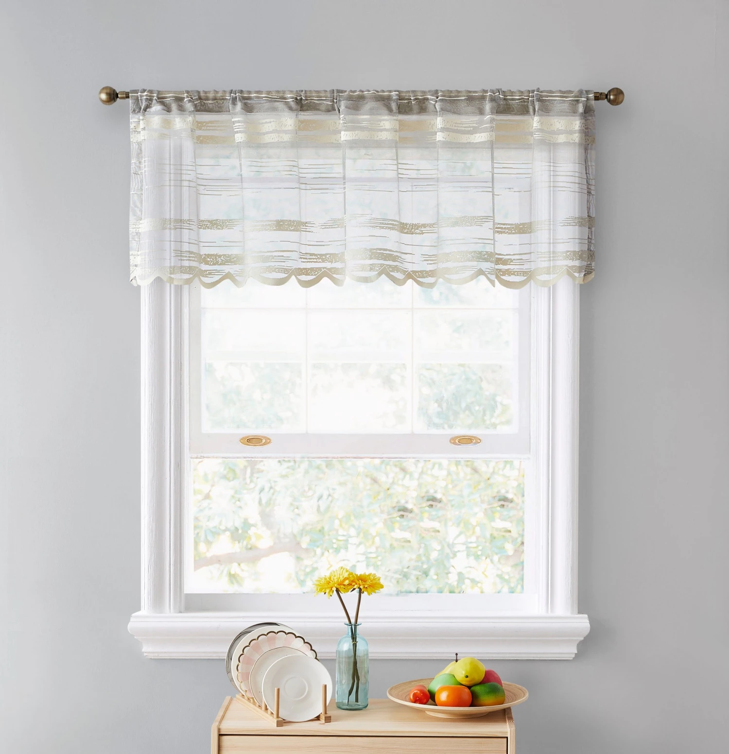 HLC.ME Broadway Striped Sheer Valance - Beige 3 HLC.ME Broadway Striped Sheer Valance - Beige