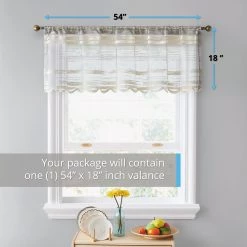 HLC.ME Broadway Striped Sheer Valance - Beige