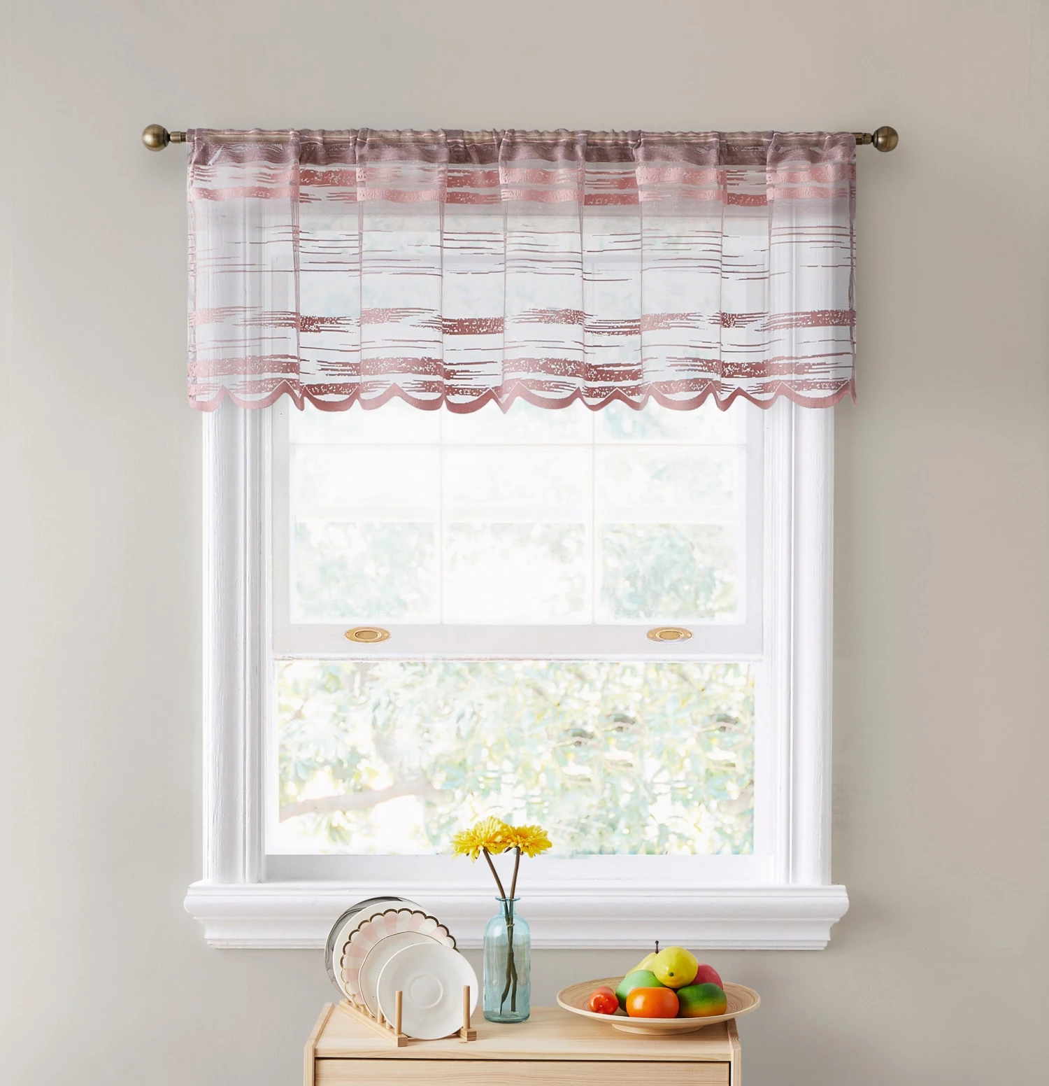 HLC.ME Broadway Striped Sheer Valance - Blush Pink 3 HLC.ME Broadway Striped Sheer Valance - Blush Pink