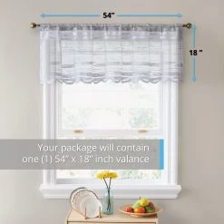 HLC.ME Broadway Striped Sheer Valance - Silver Grey