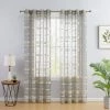HLC.ME Sheer Curtains Broadway Stripe Sheer Grommet Panels - Beige - Set Of 2
