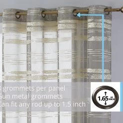 HLC.ME Sheer Curtains Broadway Stripe Sheer Grommet Panels - Beige - Set Of 2