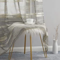 HLC.ME Sheer Curtains Broadway Stripe Sheer Grommet Panels - Beige - Set Of 2