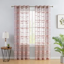 HLC.ME Broadway Stripe Sheer Grommet Panels - Blush Pink - Set Of 2