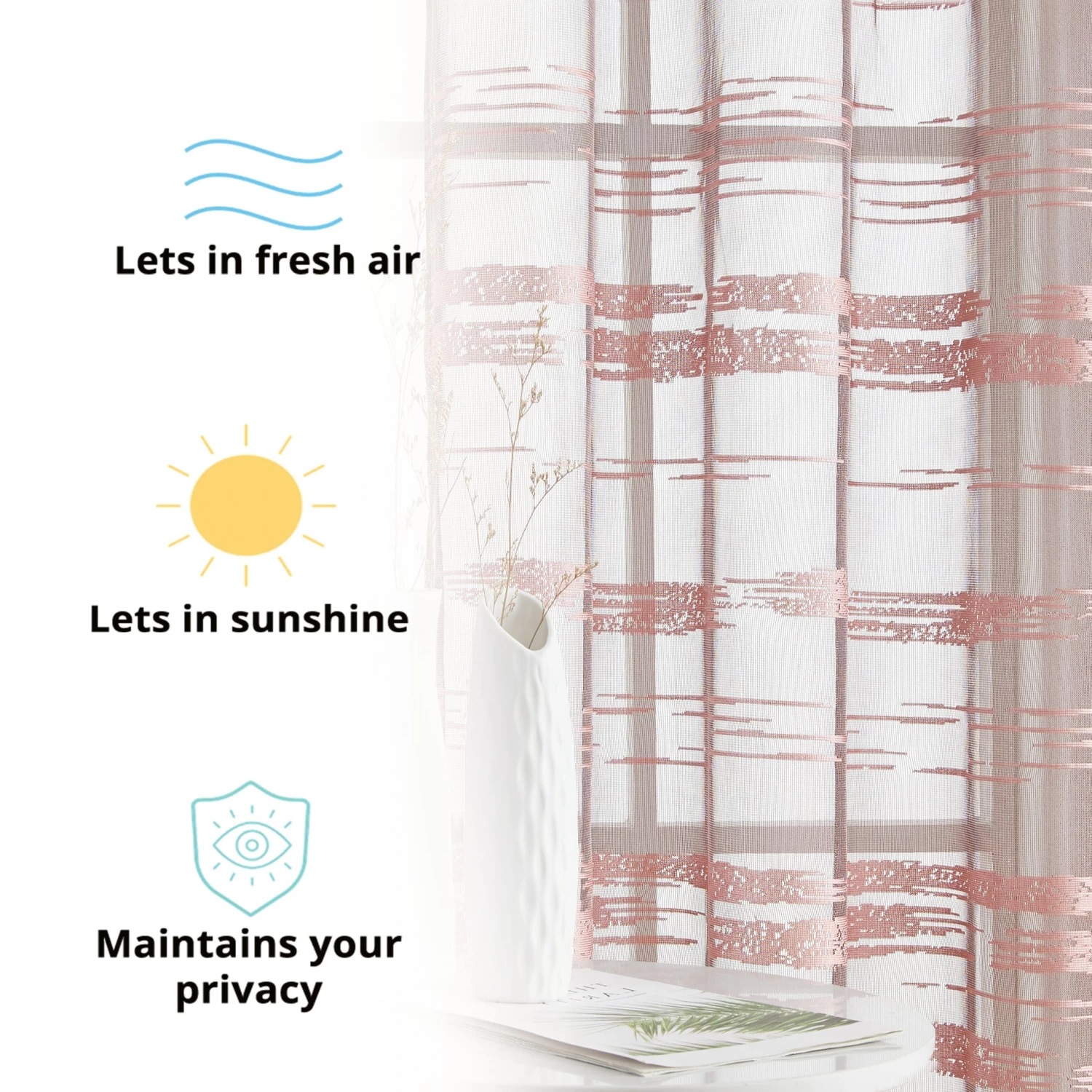 HLC.ME Broadway Sheer Striped Rod Pocket Curtain Tiers - Blush Pink - Set Of 2 Faux Linen Curtains 6 HLC.ME Broadway Sheer Striped Rod Pocket Curtain Tiers - Blush Pink - Set Of 2 Faux Linen Curtains