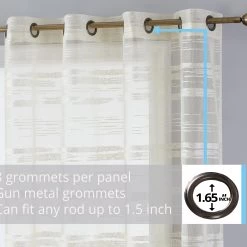 HLC.ME Broadway Stripe Sheer Grommet Panels - Ivory - Set Of 2