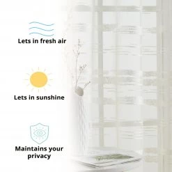 HLC.ME Faux Linen Curtains Broadway Sheer Striped Rod Pocket Curtain Tiers - Ivory - Set Of 2