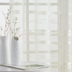 HLC.ME Broadway Stripe Sheer Grommet Panels - Ivory - Set Of 2