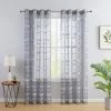 HLC.ME Sheer Curtains Broadway Stripe Sheer Grommet Panels - Silver/Light Grey - Set Of 2