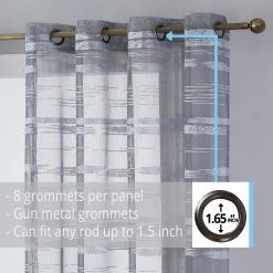 HLC.ME Sheer Curtains Broadway Stripe Sheer Grommet Panels - Silver/Light Grey - Set Of 2