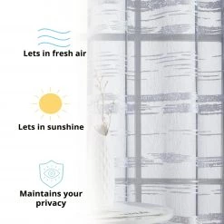 HLC.ME Sheer Curtains Broadway Stripe Sheer Grommet Panels - Silver/Light Grey - Set Of 2