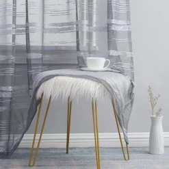 HLC.ME Sheer Curtains Broadway Stripe Sheer Grommet Panels - Silver/Light Grey - Set Of 2
