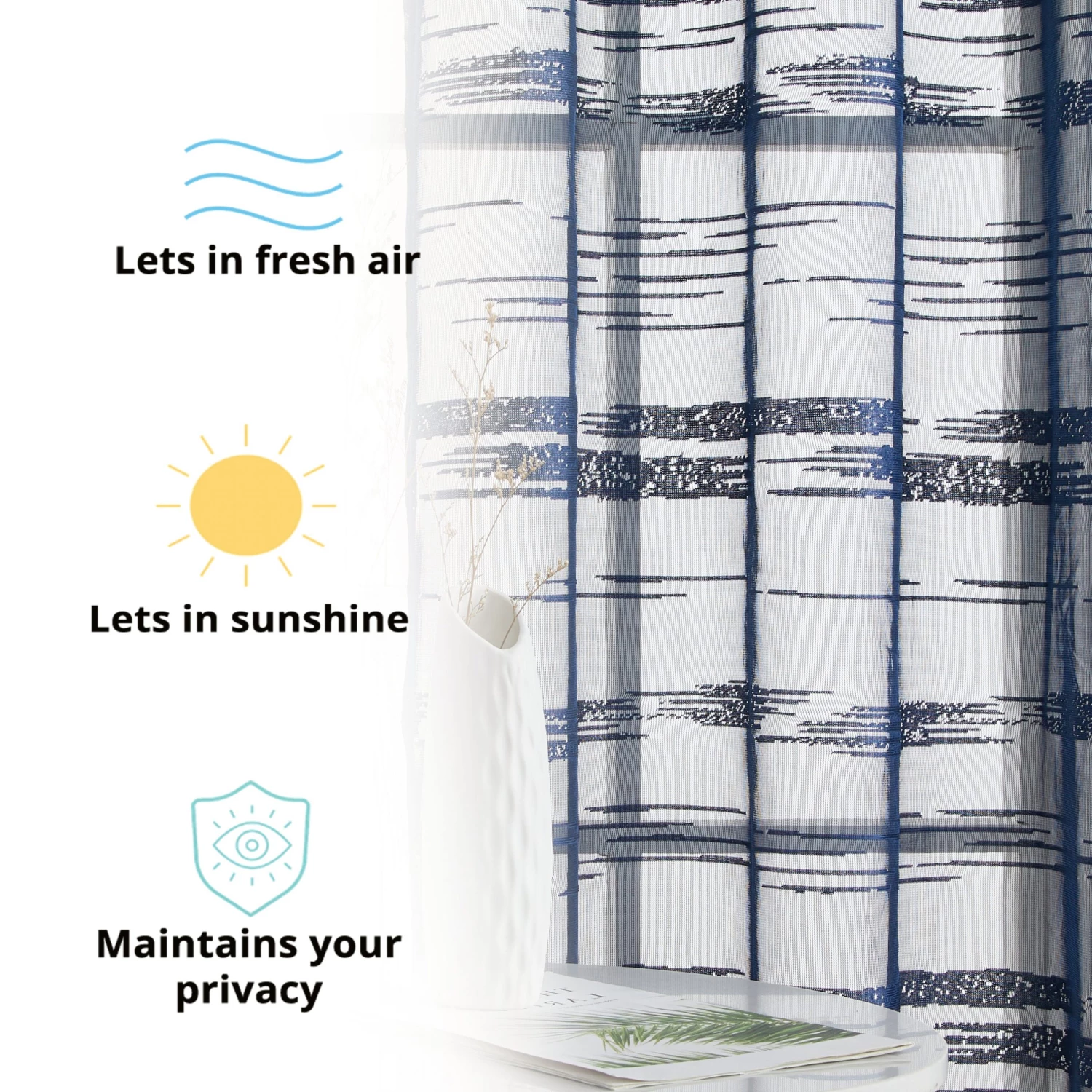 HLC.ME Broadway Stripe Sheer Grommet Panels - Navy Blue - Set Of 2 5 HLC.ME Broadway Stripe Sheer Grommet Panels - Navy Blue - Set Of 2