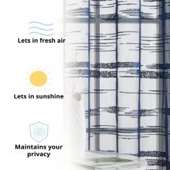 HLC.ME Broadway Sheer Striped Rod Pocket Curtain Tiers - Navy Blue - Set Of 2 12 HLC.ME Broadway Sheer Striped Rod Pocket Curtain Tiers - Navy Blue - Set Of 2