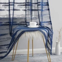 HLC.ME Broadway Stripe Sheer Grommet Panels - Navy Blue - Set Of 2 11 HLC.ME Broadway Stripe Sheer Grommet Panels - Navy Blue - Set Of 2