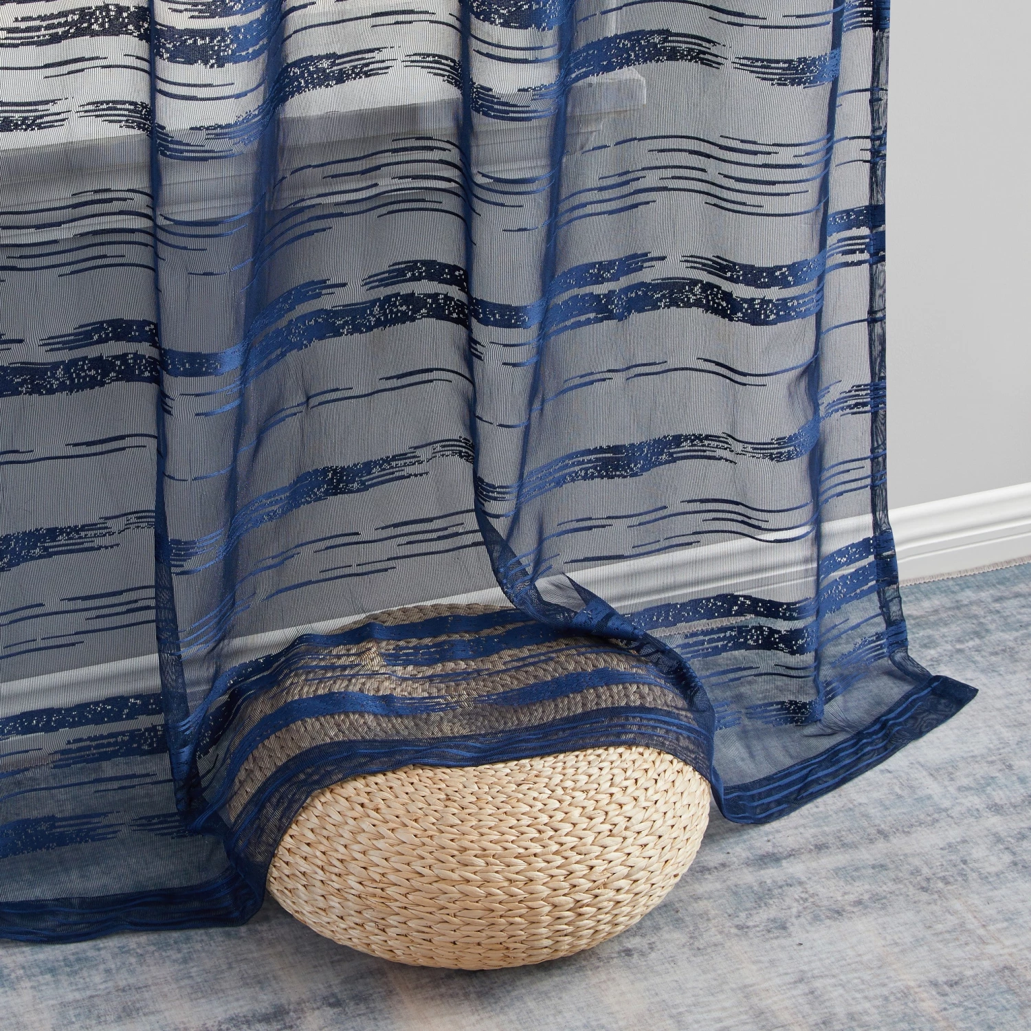 HLC.ME Broadway Stripe Sheer Grommet Panels - Navy Blue - Set Of 2 7 HLC.ME Broadway Stripe Sheer Grommet Panels - Navy Blue - Set Of 2