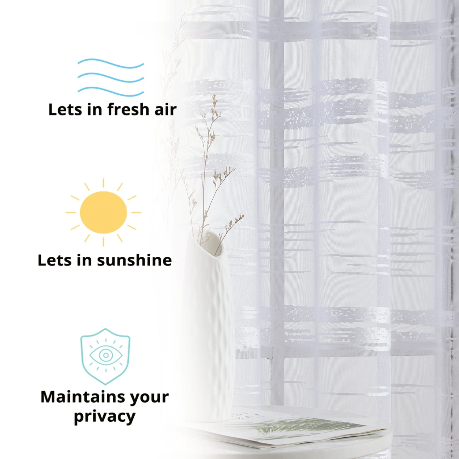 HLC.ME Broadway Sheer Striped Rod Pocket Curtain Tiers - White - Set Of 2 6 HLC.ME Broadway Sheer Striped Rod Pocket Curtain Tiers - White - Set Of 2