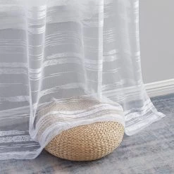 HLC.ME Faux Linen Curtains Broadway Striped Sheer Valance - White