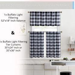 HLC.ME Hilltop Buffalo Textured Back Tab Curtain Valance - Black Faux Linen Curtains 11 HLC.ME Hilltop Buffalo Textured Back Tab Curtain Valance - Black Faux Linen Curtains