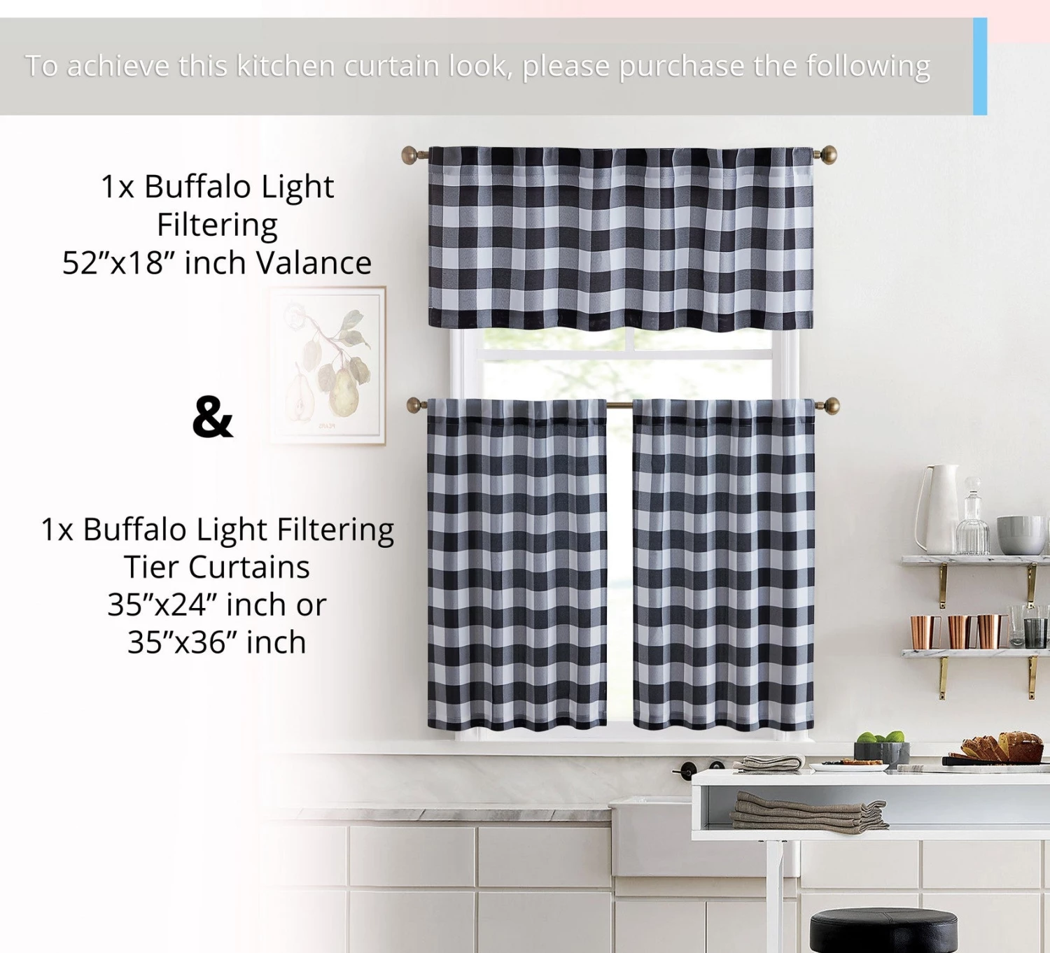 HLC.ME Hilltop Buffalo Textured Back Tab Curtain Valance - Black Faux Linen Curtains 7 HLC.ME Hilltop Buffalo Textured Back Tab Curtain Valance - Black Faux Linen Curtains