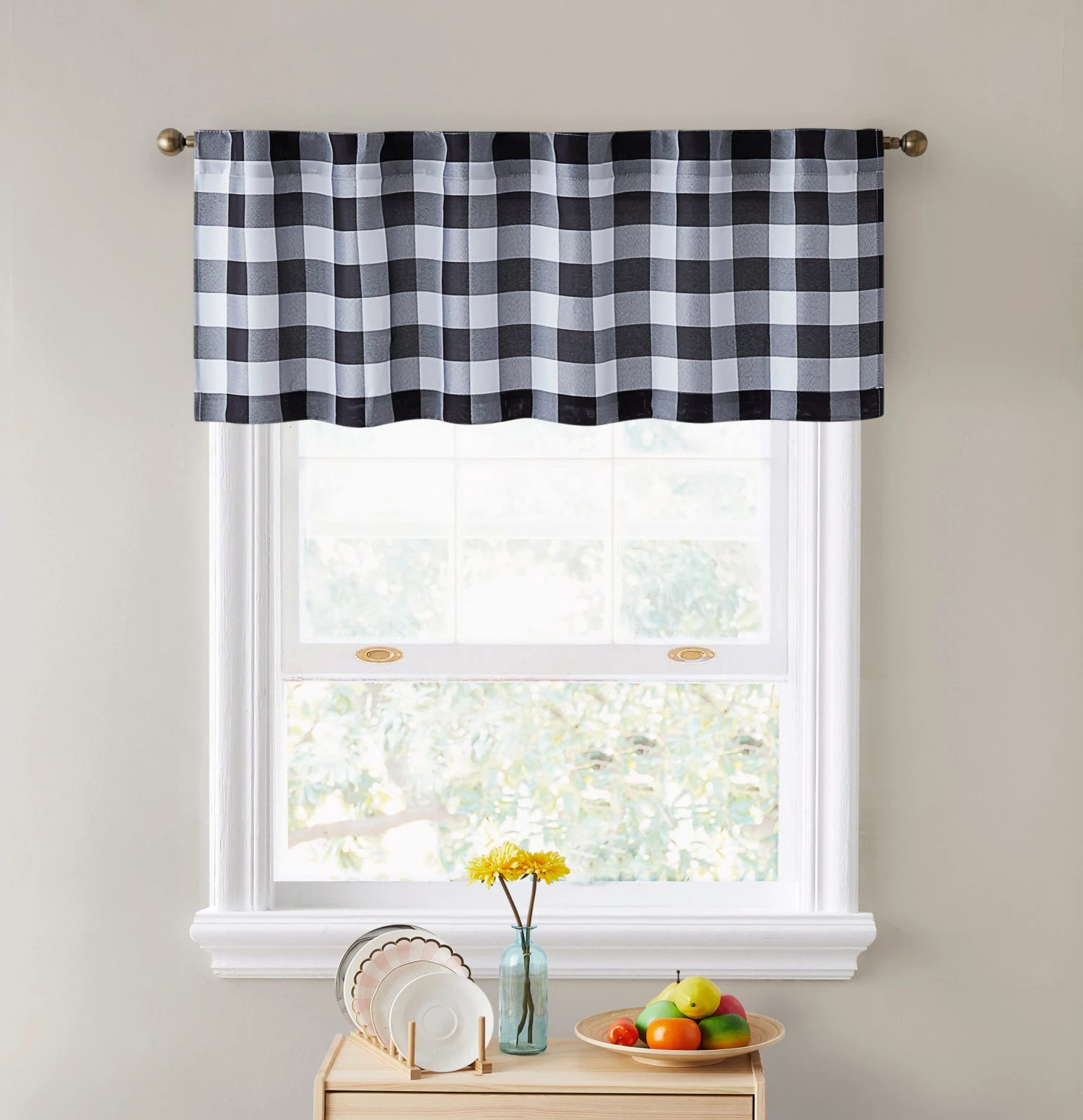 HLC.ME Hilltop Buffalo Textured Back Tab Curtain Valance - Black Faux Linen Curtains 3 HLC.ME Hilltop Buffalo Textured Back Tab Curtain Valance - Black Faux Linen Curtains