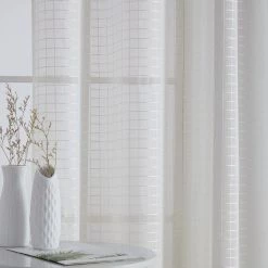 HLC.ME Buffalo Check Gingham 3PC Kitchen Curtain Set - Ivory