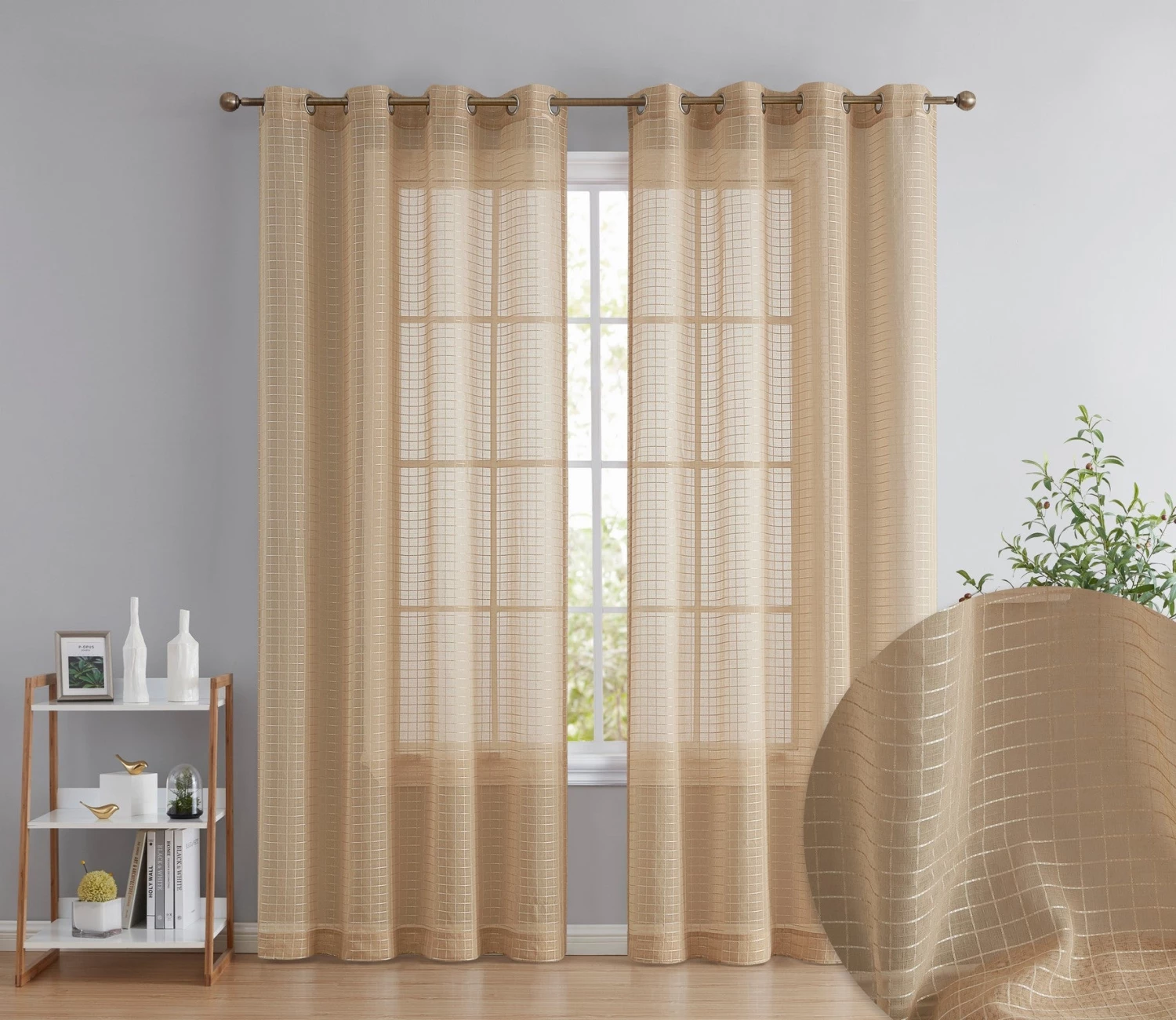 HLC.ME Sheer Grommet Curtain Panels - Taupe - Set Of 2 Sheer Curtains 3 HLC.ME Sheer Grommet Curtain Panels - Taupe - Set Of 2 Sheer Curtains