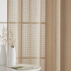 HLC.ME Buffalo Check Gingham 3PC Kitchen Curtain Set - Taupe