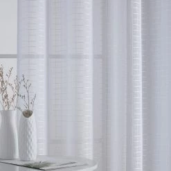 HLC.ME Buffalo Check Gingham 3PC Kitchen Curtain Set - White