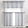 HLC.ME Faux Linen Curtains Buffalo Check Gingham 3PC Kitchen Curtain Set - Grey