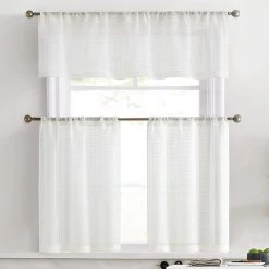 HLC.ME Buffalo Check Gingham 3PC Kitchen Curtain Set - Ivory