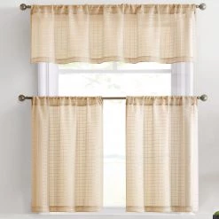 HLC.ME Buffalo Check Gingham 3PC Kitchen Curtain Set - Taupe