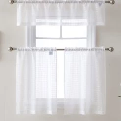 HLC.ME Buffalo Check Gingham 3PC Kitchen Curtain Set - White