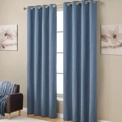 HLC.ME Camden Jacquard 100% Blackout Grommet Curtain Panels - Navy Blue - Set Of 2 Blackout Curtains