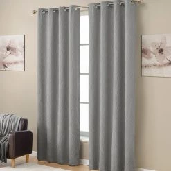 HLC.ME Camden Jacquard 100% Blackout Grommet Curtain Panels - Charcoal Grey - Set Of 2