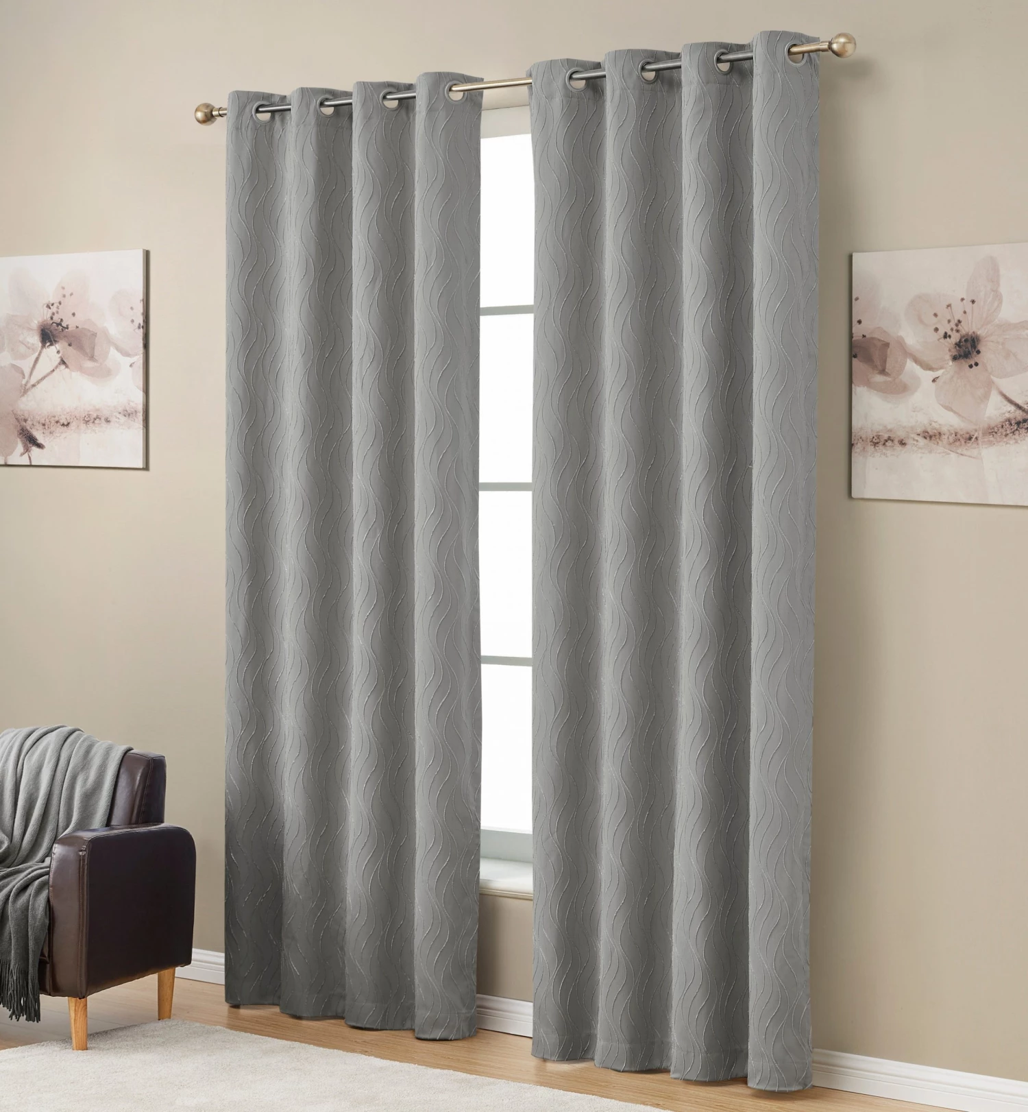 HLC.ME Camden Jacquard 100% Blackout Grommet Curtain Panels - Charcoal Grey - Set Of 2 4 HLC.ME Camden Jacquard 100% Blackout Grommet Curtain Panels - Charcoal Grey - Set Of 2