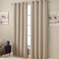 HLC.ME Camden Jacquard 100% Blackout Grommet Curtain Panels - Taupe - Set Of 2 Blackout Curtains