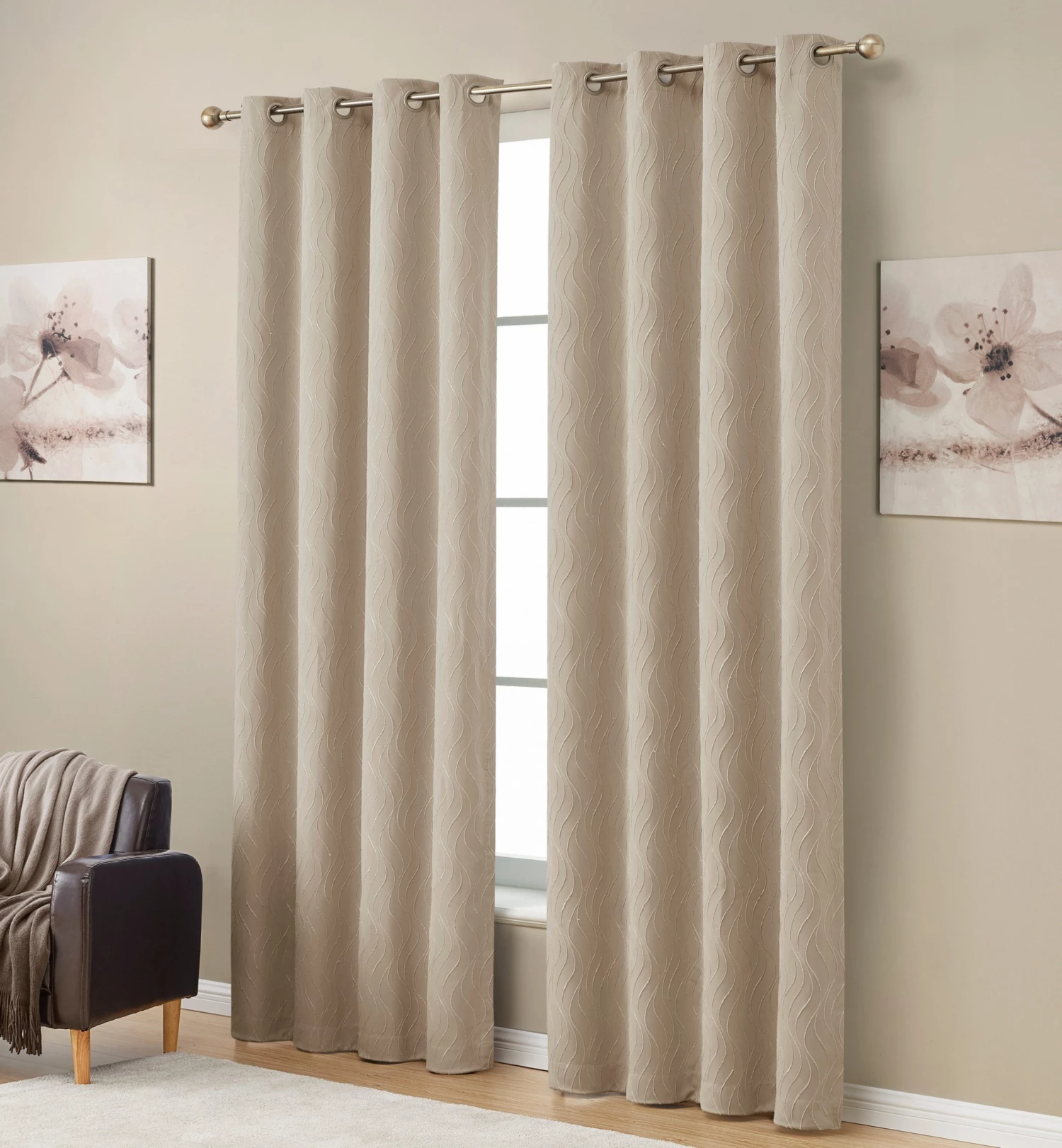 HLC.ME Camden Jacquard 100% Blackout Grommet Curtain Panels - Taupe - Set Of 2 Blackout Curtains 4 HLC.ME Camden Jacquard 100% Blackout Grommet Curtain Panels - Taupe - Set Of 2 Blackout Curtains