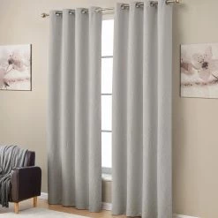 HLC.ME Camden Jacquard 100% Blackout Grommet Curtain Panels - Light Grey/Silver - Set Of 2 Blackout Curtains